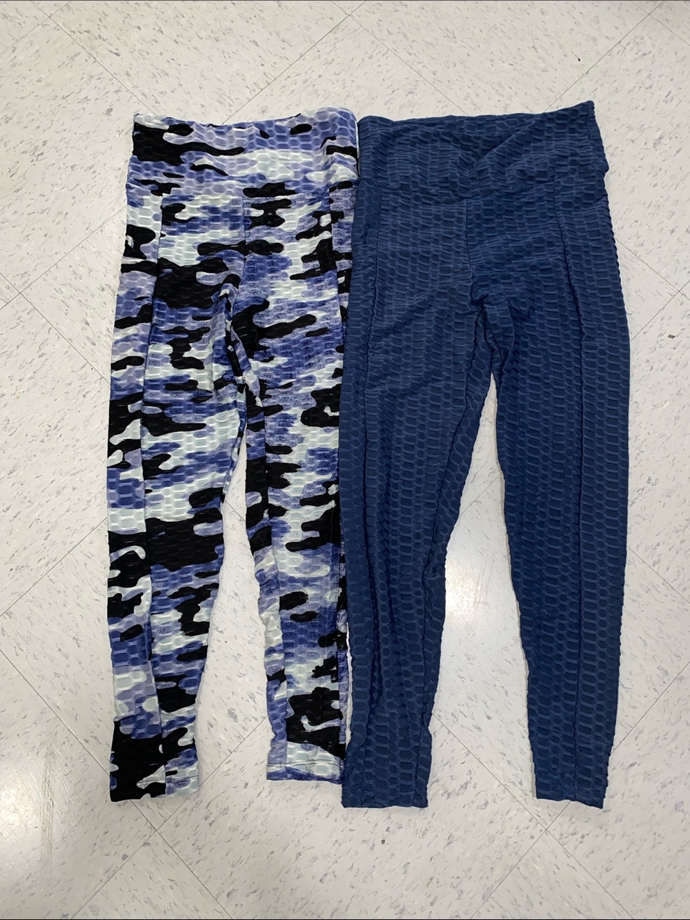 YMI women two piece set yoga stretch leggings size small s blue camouflage